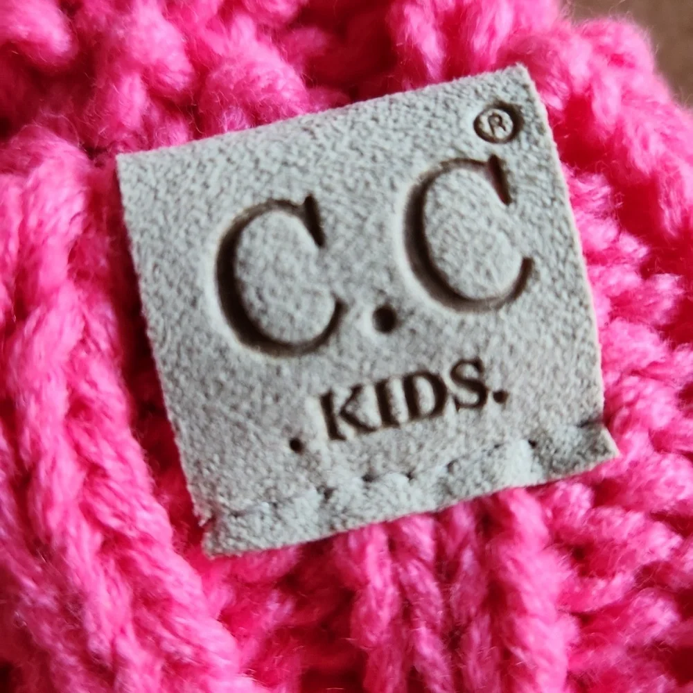 NWOT C.C. kids pink knit hat with pom pom top - Picture 3 of 6